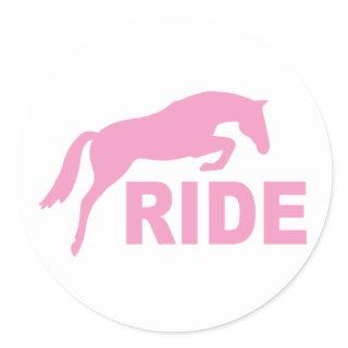 RIDE with Jumping Horse (pink) Classic Round Sticker