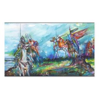 RIDERS IN THE STORM Medieval Knights Horseback Rectangular Sticker