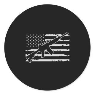 Rifle Weapon American Flag Classic Round Sticker