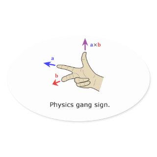 Right hand rule cross product Physics gang sign Oval Sticker