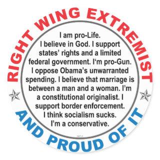 Right Wing Extremist Classic Round Sticker