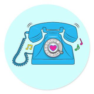 Ringing Retro Telephone with a Heart Classic Round Sticker