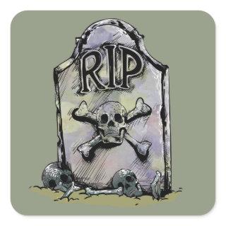 RIP Watercolour Gravestone or Tombstone Square Sticker