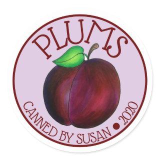 Ripe Summer Purple Plum Fruit Plums Canned By Classic Round Sticker