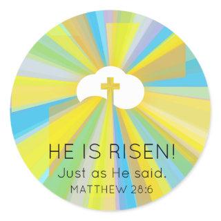 Risen Cloud and Cross with Colorful Light Rays Classic Round Sticker