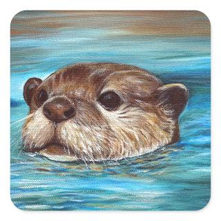River Otter Painting Square Sticker