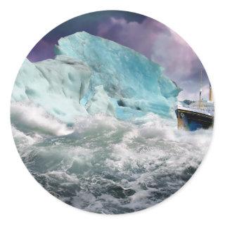 RMS Titanic and Iceberg Painting Classic Round Sticker