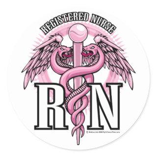 RN Pink Caduceus Classic Round Sticker