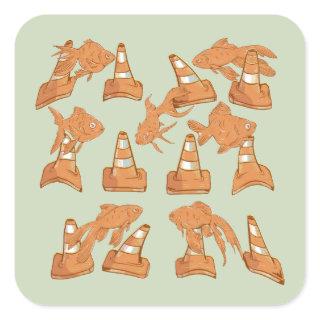 Road Cones and orange goldfish Square Sticker