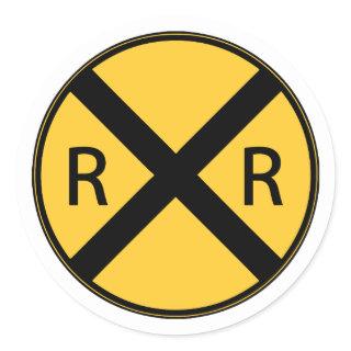 Road Sign Railroad Crossing Classic Round Sticker