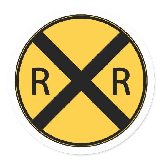 Road Sign Railroad Crossing Classic Round Sticker