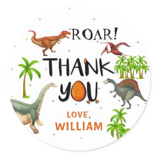 Roar Dinosaur Jungle Birthday Thank You Classic Round Sticker
