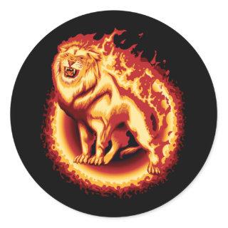 Roaring Fire Lion Classic Round Sticker