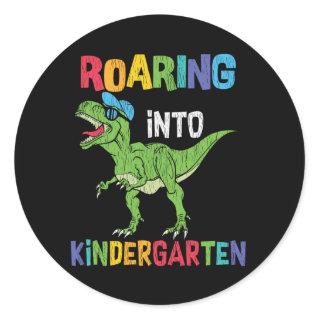 Roaring Kindergarten Back School T rex Dinosaur Classic Round Sticker