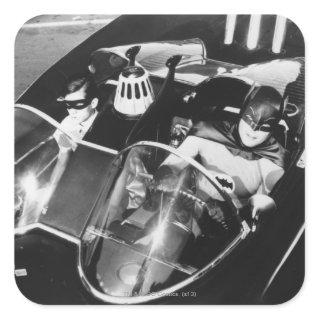 Robin and Batman in Batmobile Square Sticker