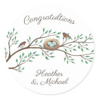 Robin Birds Nest Eggs Spring Baby Shower Classic Round Sticker