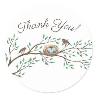 Robin Birds Nest Eggs Spring Baby Shower Classic Round Sticker
