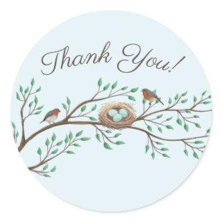 Robin Birds Nest Eggs Spring Baby Shower Classic Round Sticker