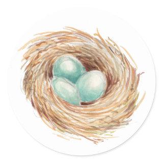 Robin's Egg Nest Blue Watercolor Classic Round Sticker