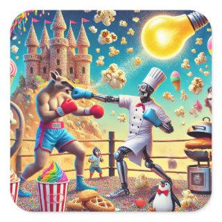 Robot Chef vs. Kangaroo Boxer Showdown Square Sticker