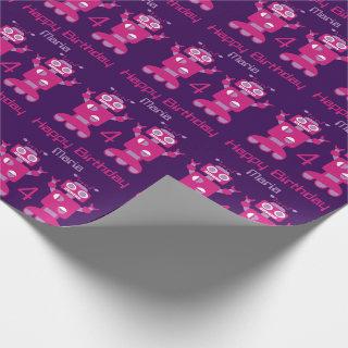 Robot Happy Birthday Kids Pink Purple Pattern Fun