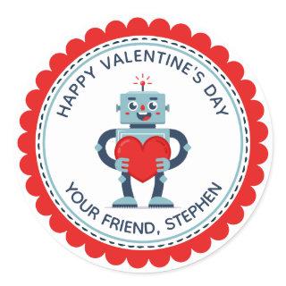 Robot Heart Cute Personalized Valentine Classic Round Sticker