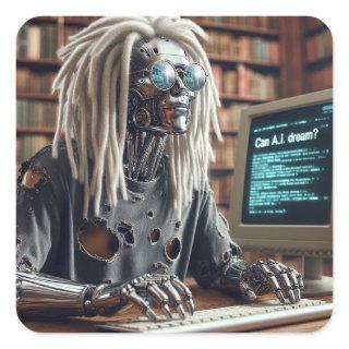 Robot Types at Keyboard Square Sticker