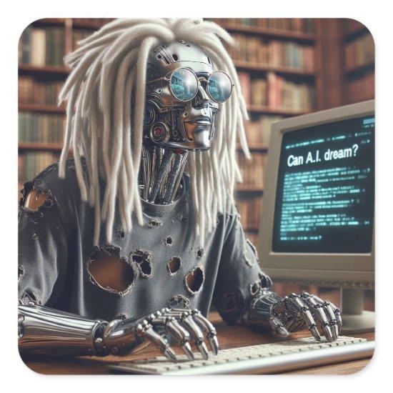Robot Types at Keyboard Square Sticker