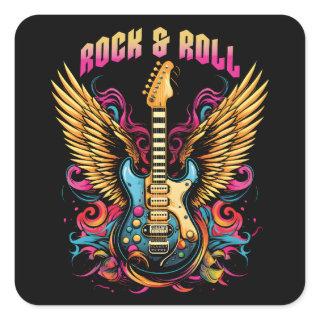 Rock n Roll Guitar wings Square Sticker