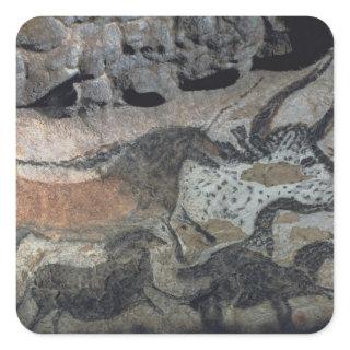 Rock painting of a bull and horses, c.17000 BC (ca Square Sticker