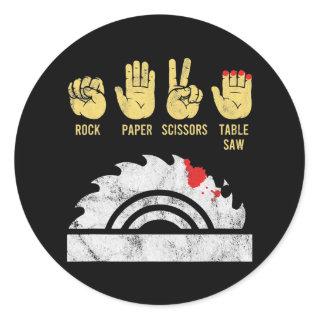 Rock Paper Scissors Table Saw Woodworking Classic Round Sticker