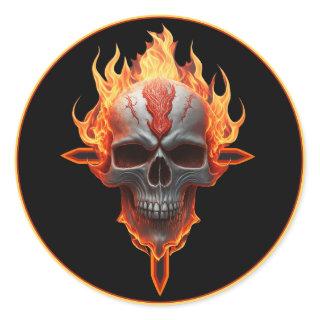 Rock & Roll Band Heavy Metal Music Flaming Skull Classic Round Sticker