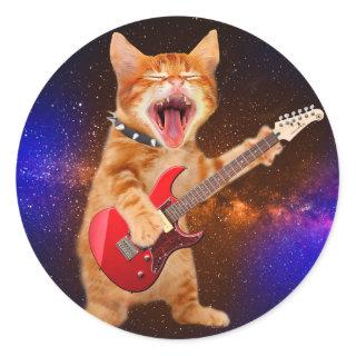 Rock star cat classic round sticker