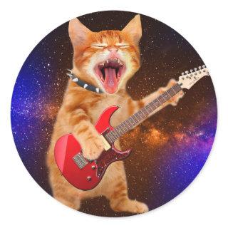 Rock star cat classic round sticker