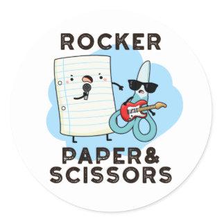 Rocker Paper And Scissors Funny Game Pun  Classic Round Sticker
