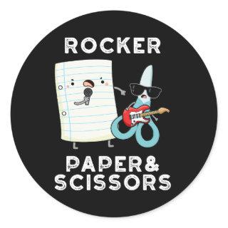 Rocker Paper And Scissors Funny Game Pun Dark BG Classic Round Sticker