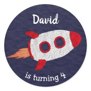 Rocket Ship Blast Off Outer Space Birthday Classic Round Sticker