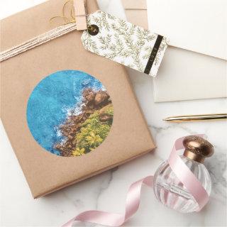 Rocks in the sea, above view 1 classic round sticker