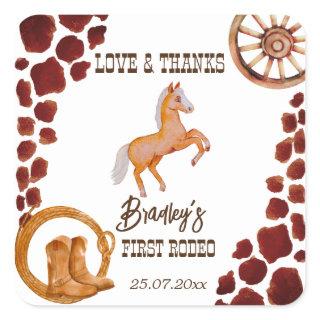 Rodeo cowboy birthday cow pattern pony  square sticker