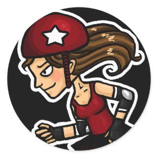Roller Derby Jammer red Classic Round Sticker