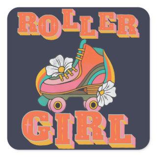 roller girl vintage roller skating square sticker