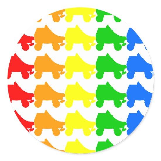 roller skate rainbow classic round sticker