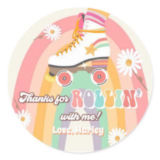 Roller Skating Birthday Retro Skate Rollin Thanks  Classic Round Sticker