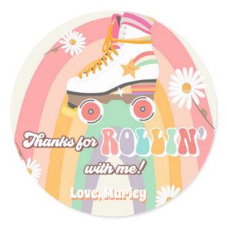 Roller Skating Birthday Retro Skate Rollin Thanks  Classic Round Sticker