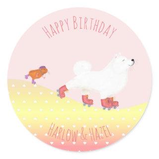 Rollerskating dog & guinea pig round stickers