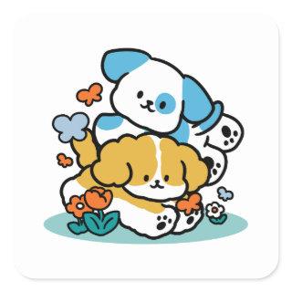 Rolling Into May Like Happy Pups – Cute Spring Dog Square Sticker