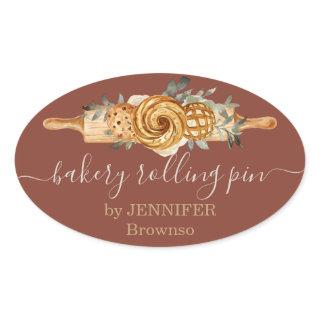Rolling Pin Bakery Cookies Breads elegant brown Oval Sticker