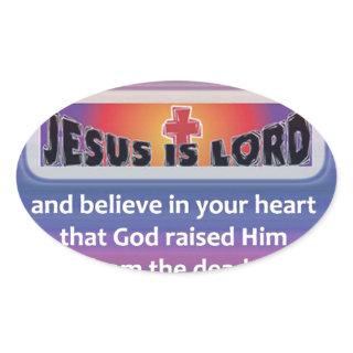 Romans 10:9 oval sticker