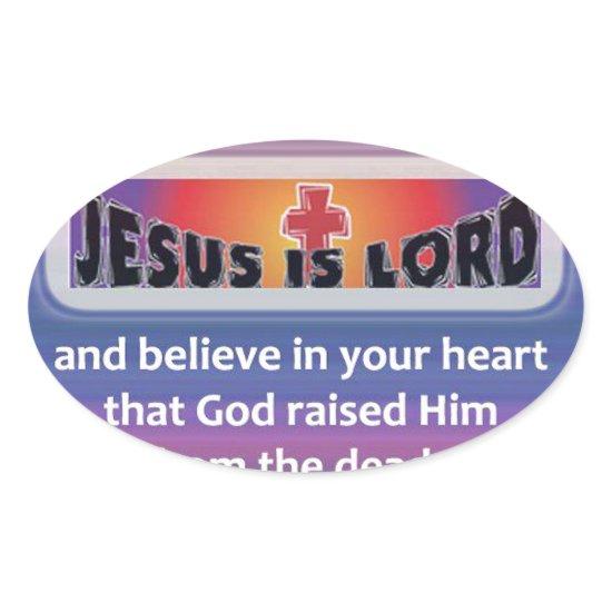 Romans 10:9 oval sticker