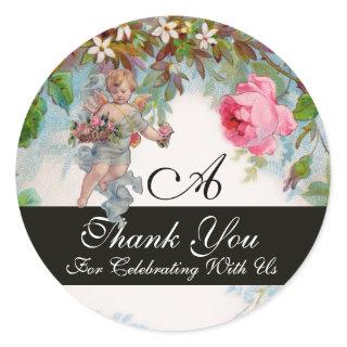 ROMANTIC ANGEL GATHERING PINK ROSES Thank You Classic Round Sticker